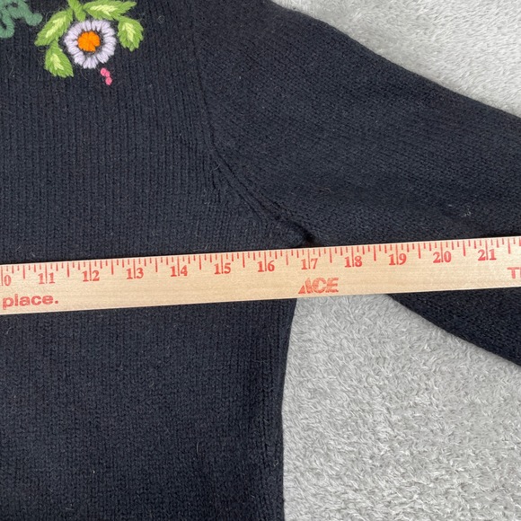 Lucky Brand Floral Sweater Womens Small Embroidered Knit Wool Blend Arsty Boho - Picture 9 of 11